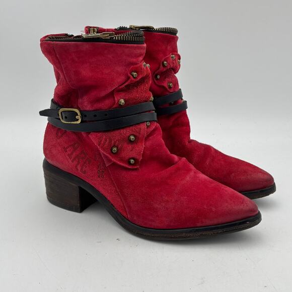 A.S.98 Shoes - A.S.98 Hercegovina Buckle Zip Studded Suede Boots Women's 39 US 9